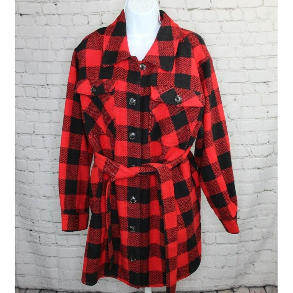 Time And Tru Button Up Heavy Weight Flannel With Tie RED Black Size XL 16-18